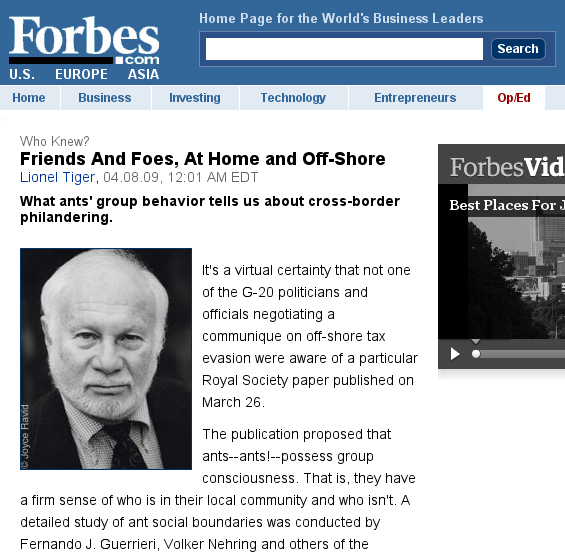 Screenshot of article in Forbes, referring to Guerrieri et al. 2009